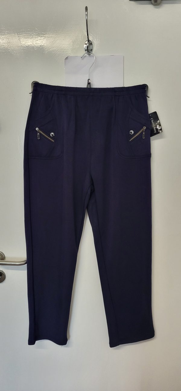 Cherry Berry Navy Blue Full Length Wide Leg Trousers Size T7 UK 20