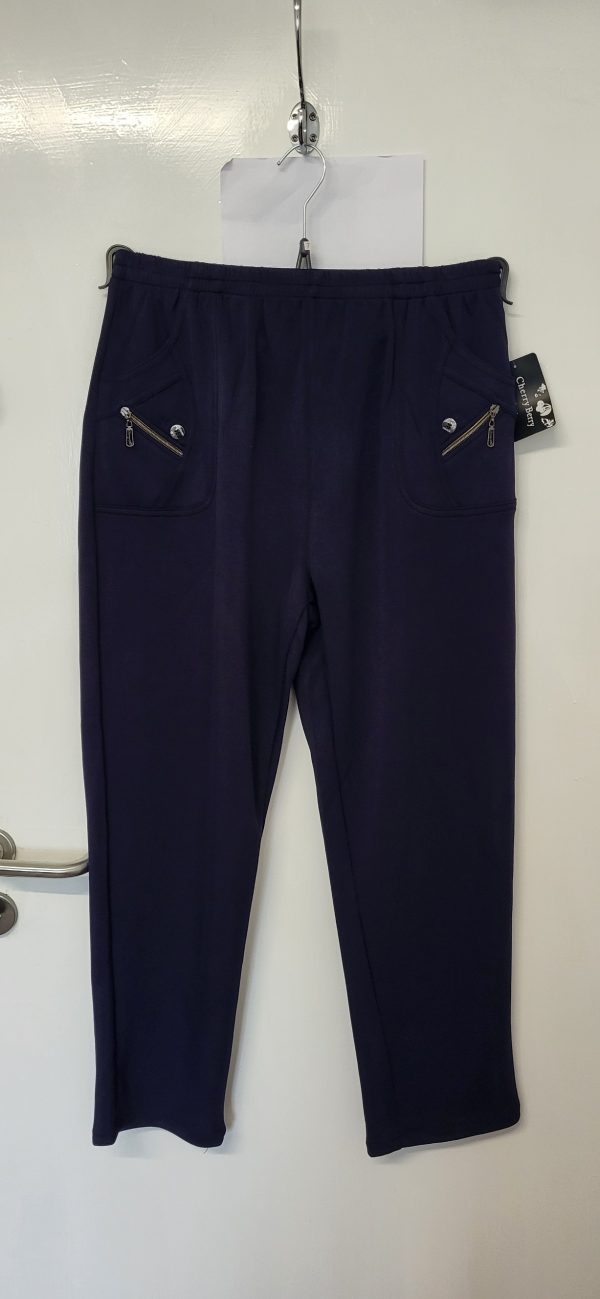 Cherry Berry Navy Blue Full Length Wide Leg Trousers Size T7 UK 20 - Image 2