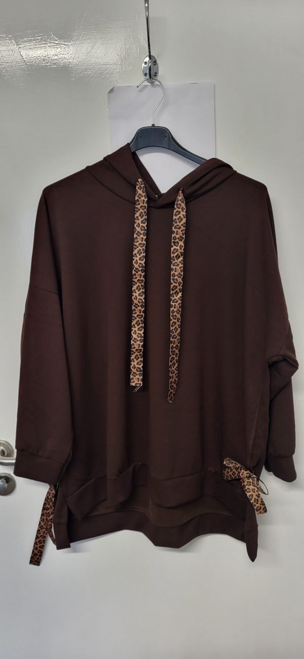 New Ladies Brown Tie Bottom Hoody One Size fits sizes 16 18 20 22