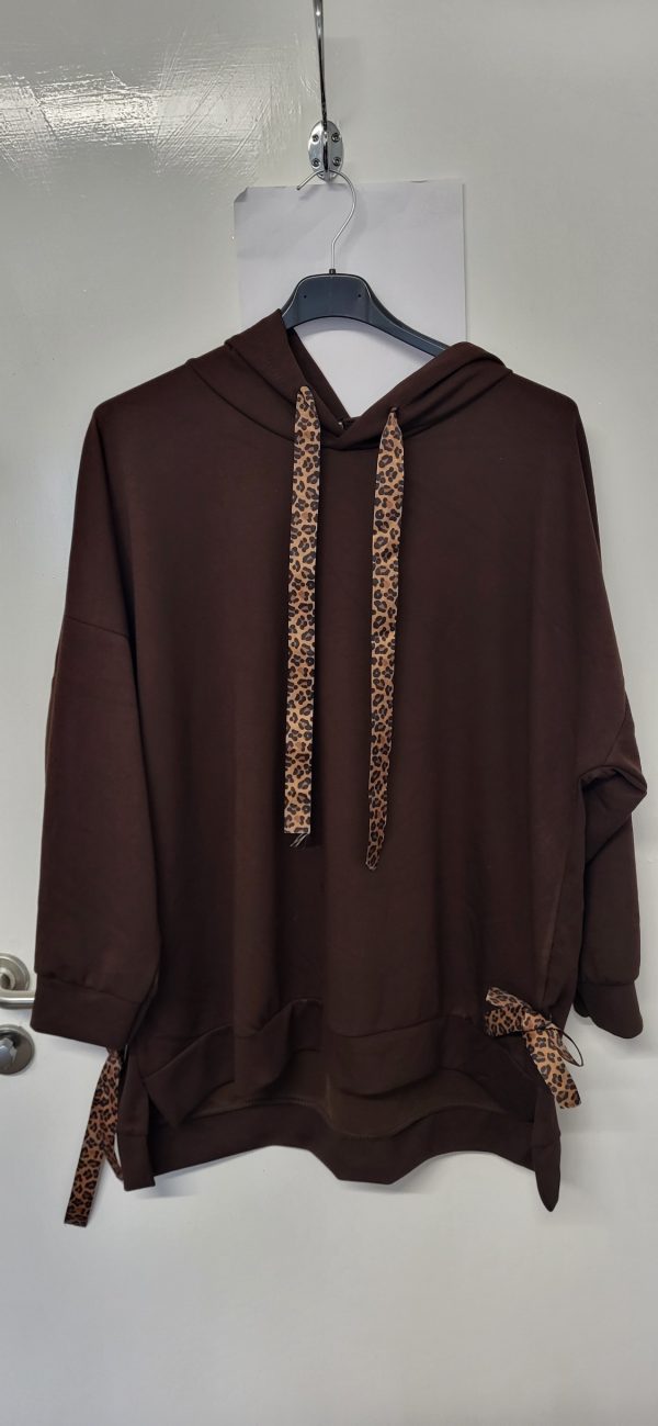 New Ladies Brown Tie Bottom Hoody One Size fits sizes 16 18 20 22 - Image 2