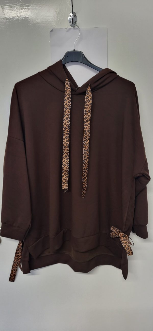 New Ladies Brown Tie Bottom Hoody One Size fits sizes 16 18 20 22 - Image 3