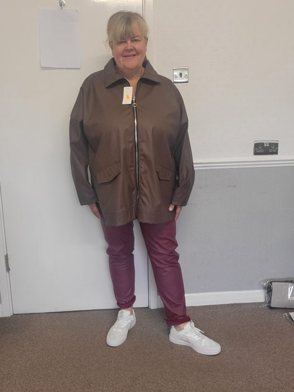 New Ladies PU Brown Zip Up Jacket One Size fits sizes 18 20 22 - Image 7