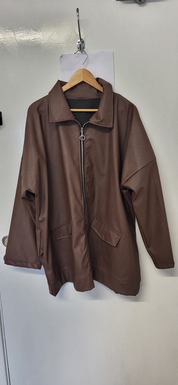 New Ladies PU Brown Zip Up Jacket One Size fits sizes 18 20 22