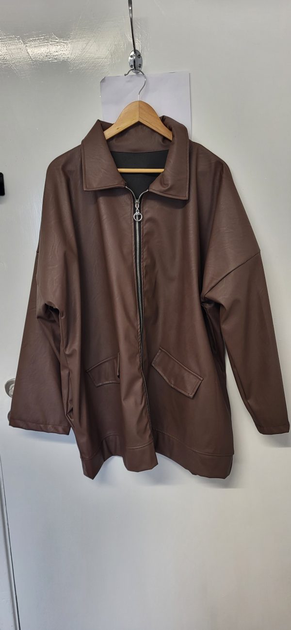 New Ladies PU Brown Zip Up Jacket One Size fits sizes 18 20 22 - Image 2