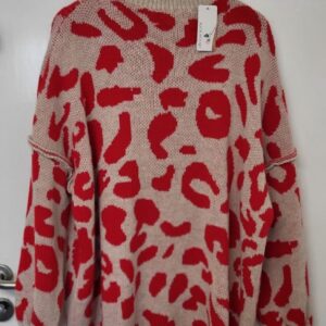 New Ladies Red and Beige Leopard Print Long Jumper One Size fits sizes 18 20 22 24