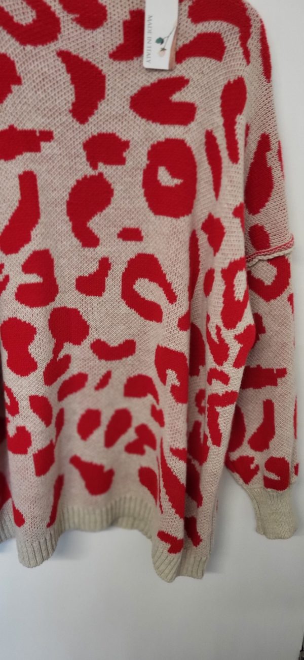 New Ladies Red and Beige Leopard Print Long Jumper One Size fits sizes 18 20 22 24 - Image 3