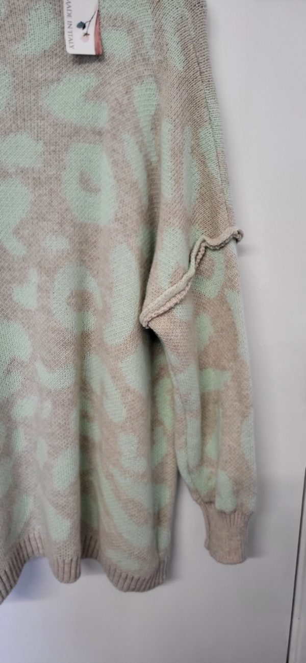 New Ladies Mint Green and Beige Leopard Print Long Jumper One Size fits sizes 18 20 22 24 - Image 3