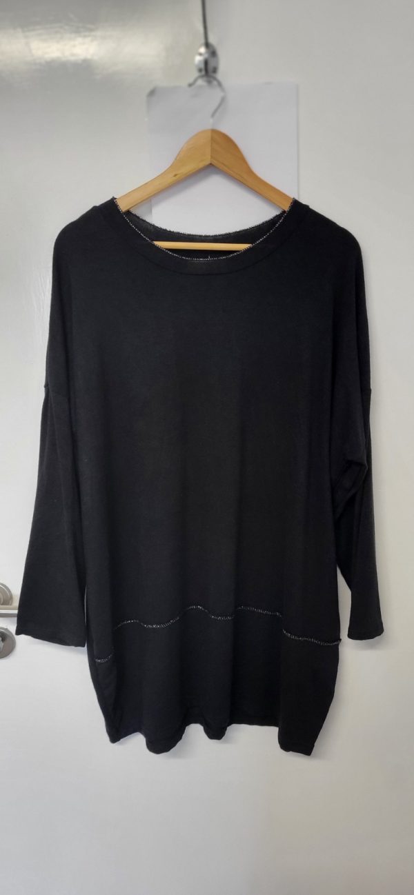 New Ladies Black Edged with Silver Jumper One Size fits sizes 18 20 22