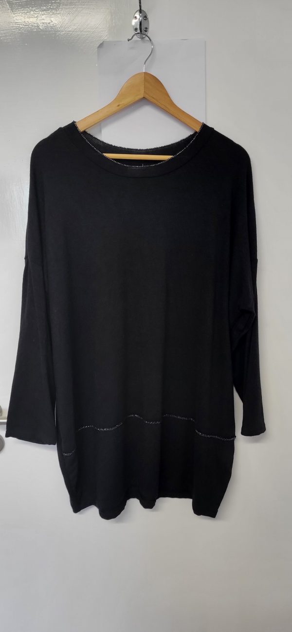 New Ladies Black Edged with Silver Jumper One Size fits sizes 18 20 22 - Image 3