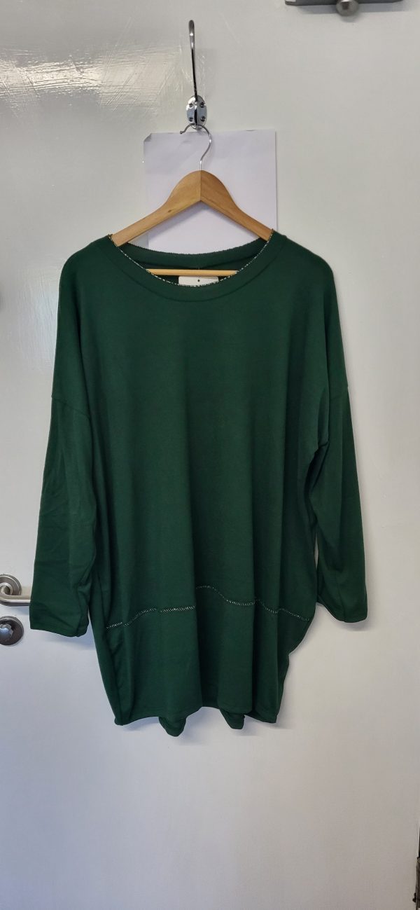 New Ladies Dark Green Edged with Silver Jumper One Size fits sizes 18 20 22