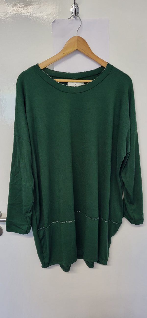 New Ladies Dark Green Edged with Silver Jumper One Size fits sizes 18 20 22 - Image 2