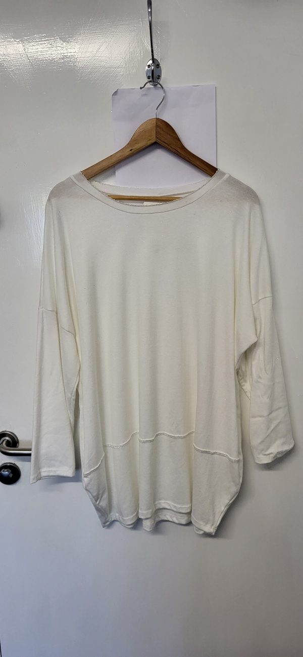 New Ladies Winter White Edged with Silver Jumper One Size fits sizes 18 20 22