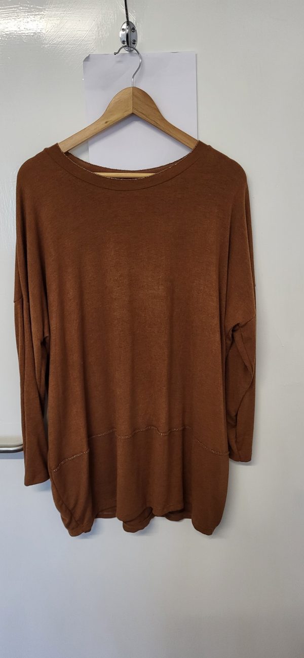 New Ladies Brown Edged with Silver Jumper One Size fits sizes 18 20 22