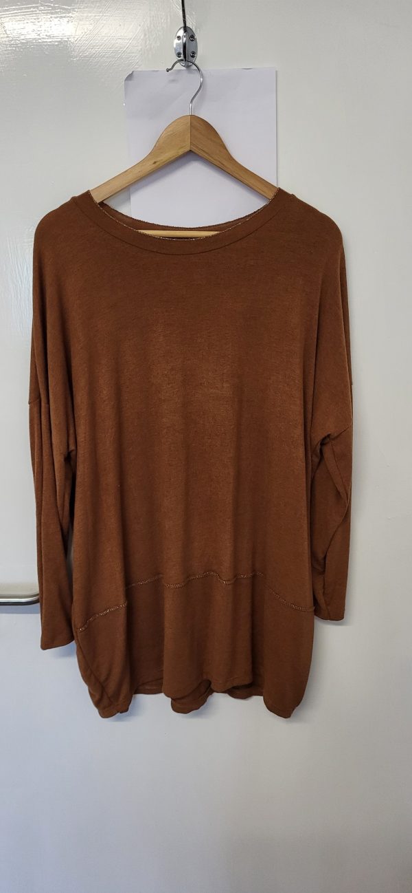 New Ladies Brown Edged with Silver Jumper One Size fits sizes 18 20 22 - Image 2