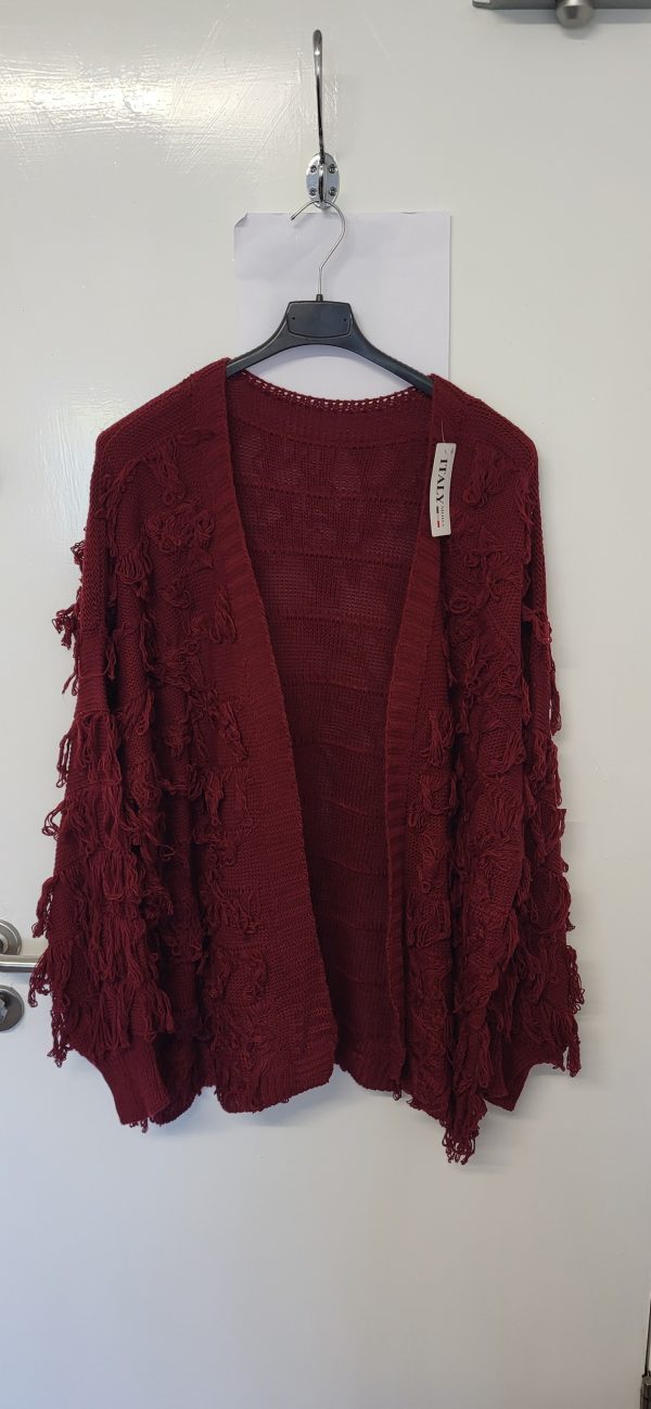 New Ladies Burgundy Ruffle Cardigan One Size fits sizes 16 18 20 22 - Image 2