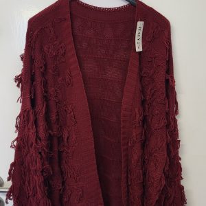 New Ladies Burgundy Ruffle Cardigan One Size fits sizes 16 18 20 22