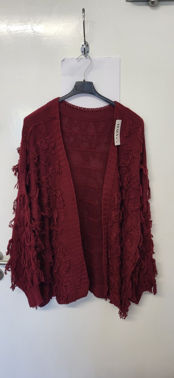 New Ladies Burgundy Ruffle Cardigan One Size fits sizes 16 18 20 22