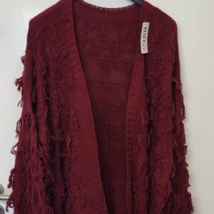 New Ladies Burgundy Ruffle Cardigan One Size fits sizes 16 18 20 22