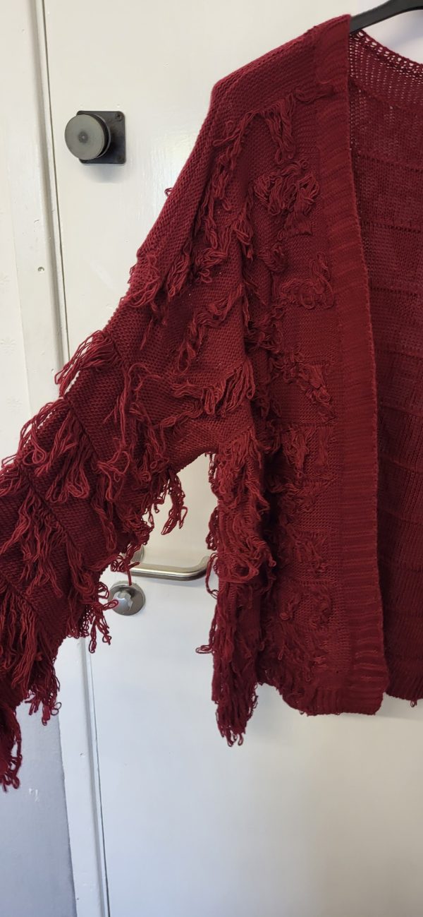 New Ladies Burgundy Ruffle Cardigan One Size fits sizes 16 18 20 22 - Image 3