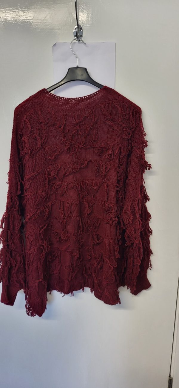 New Ladies Burgundy Ruffle Cardigan One Size fits sizes 16 18 20 22 - Image 4