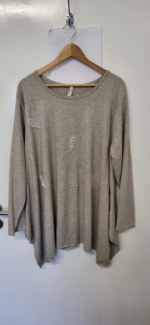 New Mocha Sparkle Heart Jumper One Size fits sizes 18 20 22 24