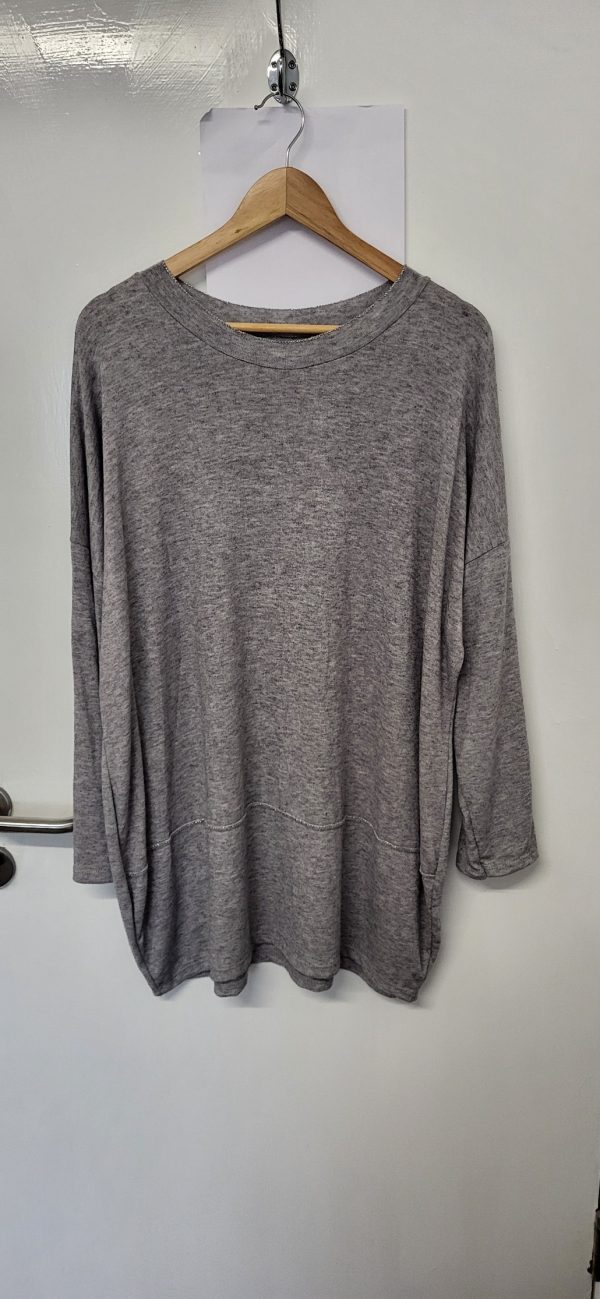 New Ladies Grey Edged with Silver Jumper One Size fits sizes 18 20 22