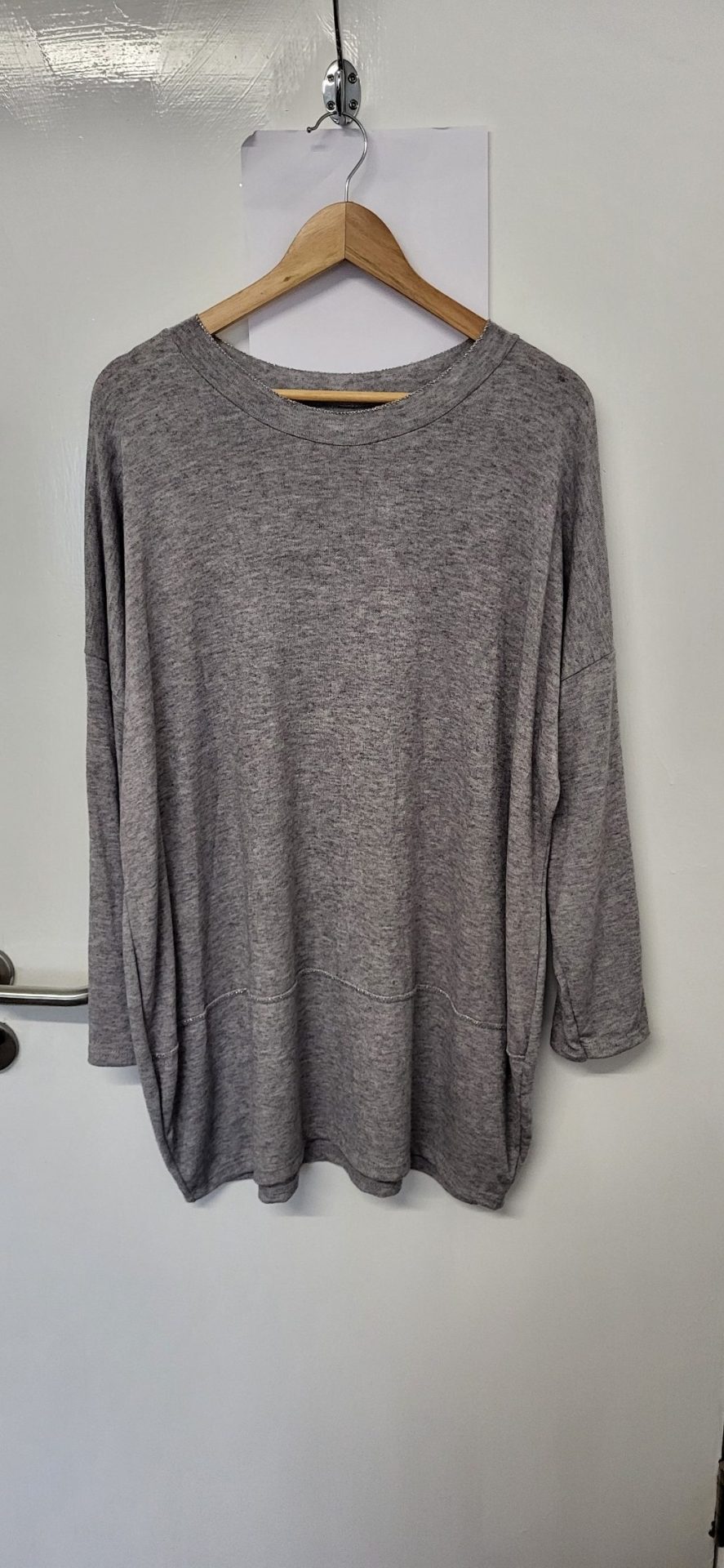 New Ladies Grey Edged with Silver Jumper One Size fits sizes 18 20 22