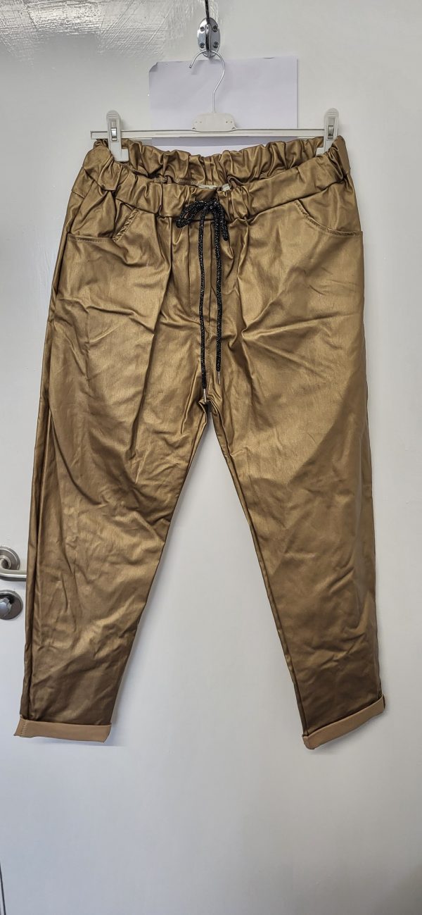 New Ladies Gold Coated Trousers Roll Up One Size fits sizes 18 20 Size 2
