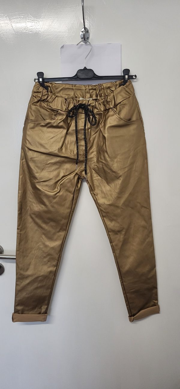 New Ladies Gold Coated Trousers Roll Up One Size fits sizes 10 12 14 16 Size 1