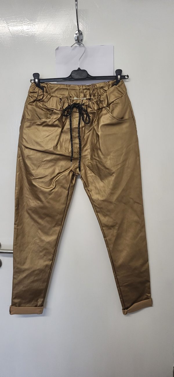 New Ladies Gold Coated Trousers Roll Up One Size fits sizes 10 12 14 16 Size 1 - Image 2