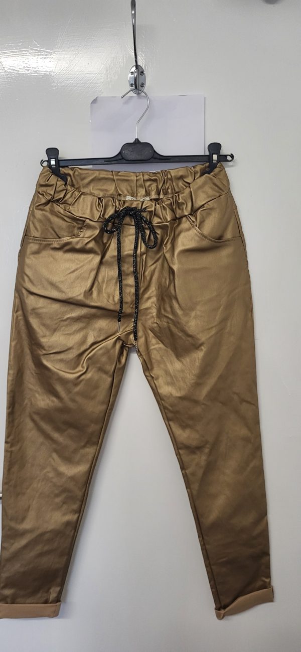 New Ladies Gold Coated Trousers Roll Up One Size fits sizes 10 12 14 16 Size 1 - Image 3