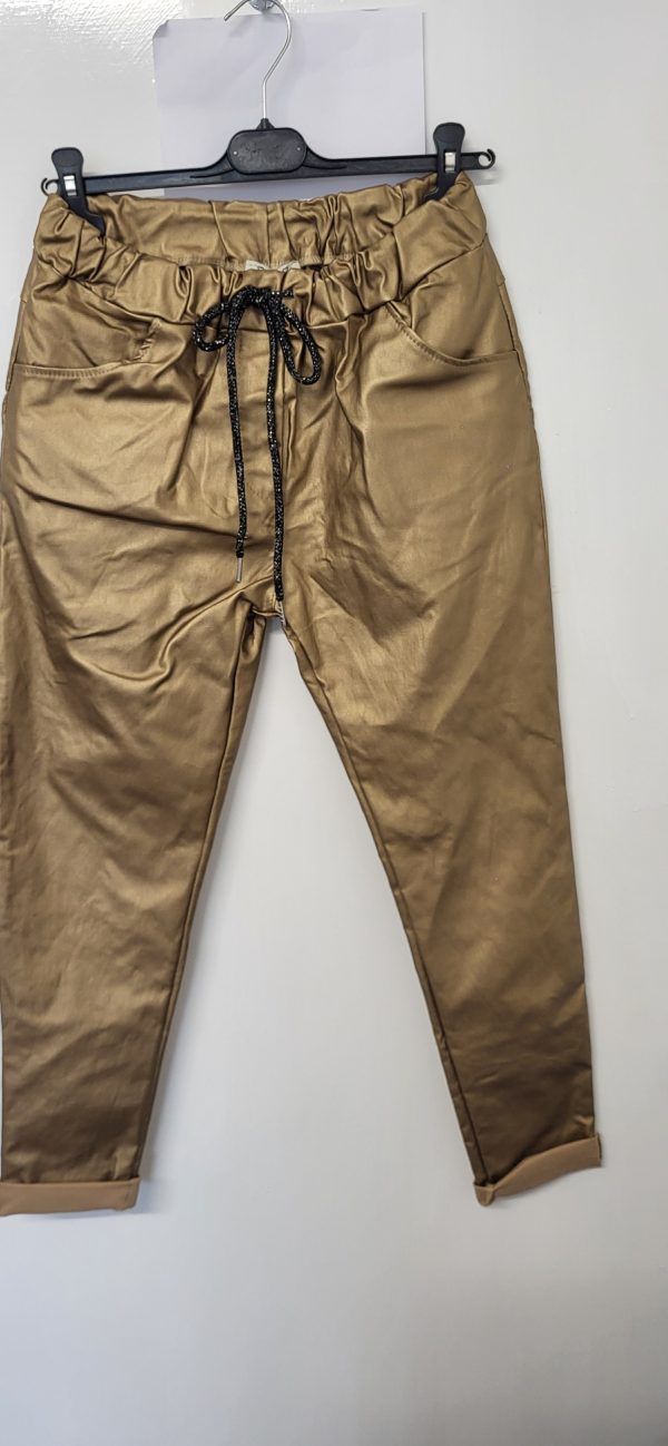 New Ladies Gold Coated Trousers Roll Up One Size fits sizes 10 12 14 16 Size 1 - Image 4