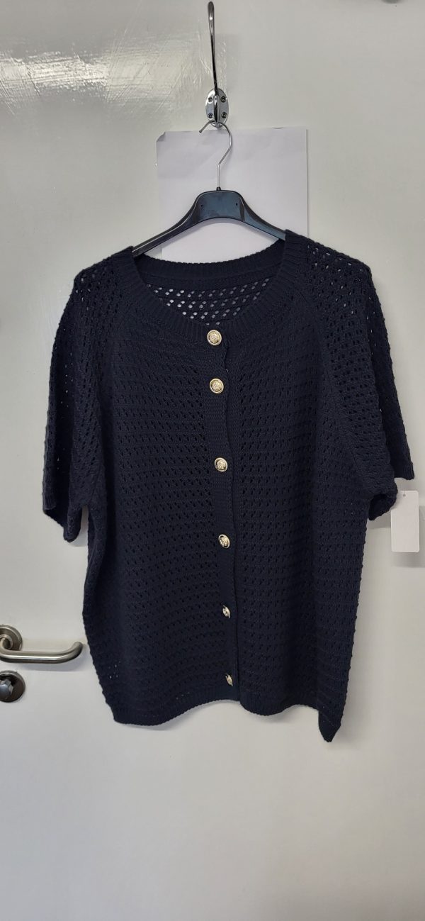 New Ladies Navy Blue Button Up Short Sleeve Cardigan One Size fits sizes 16 18 20
