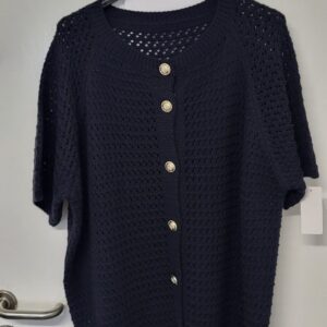 New Ladies Navy Blue Button Up Short Sleeve Cardigan One Size fits sizes 16 18 20