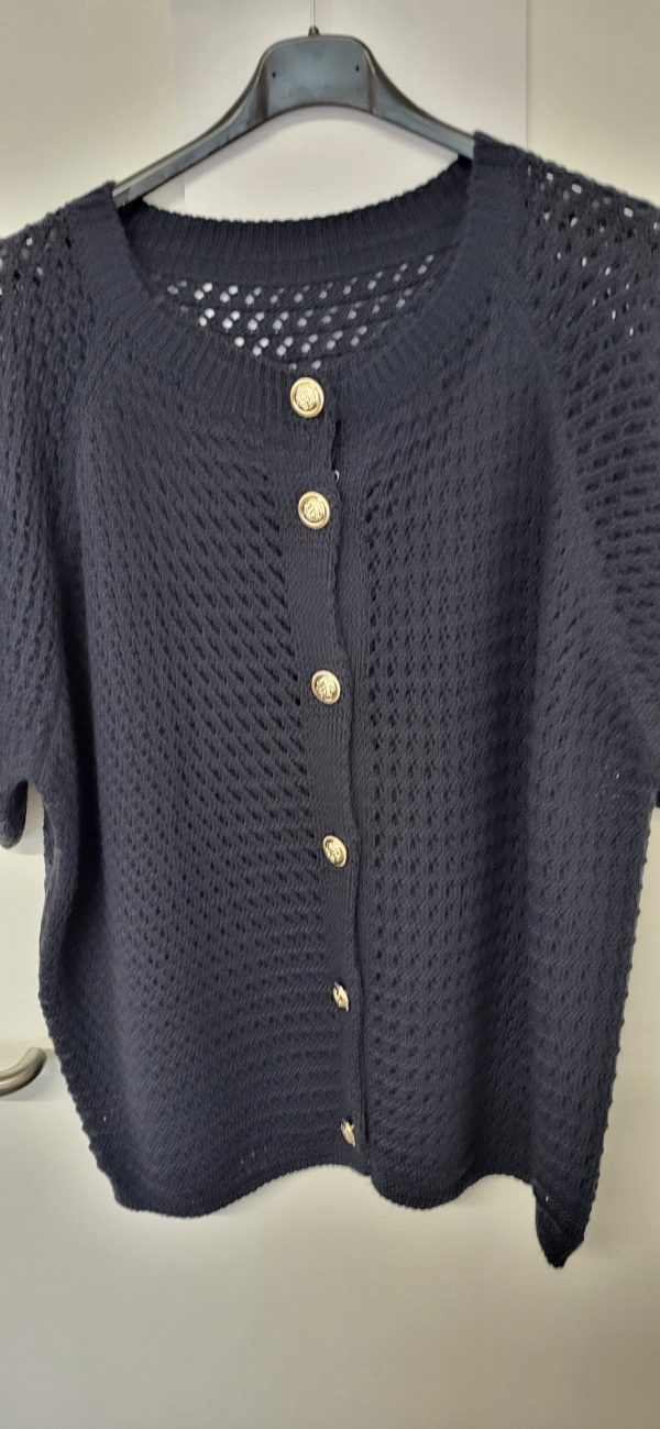 New Ladies Navy Blue Button Up Short Sleeve Cardigan One Size fits sizes 16 18 20 - Image 2