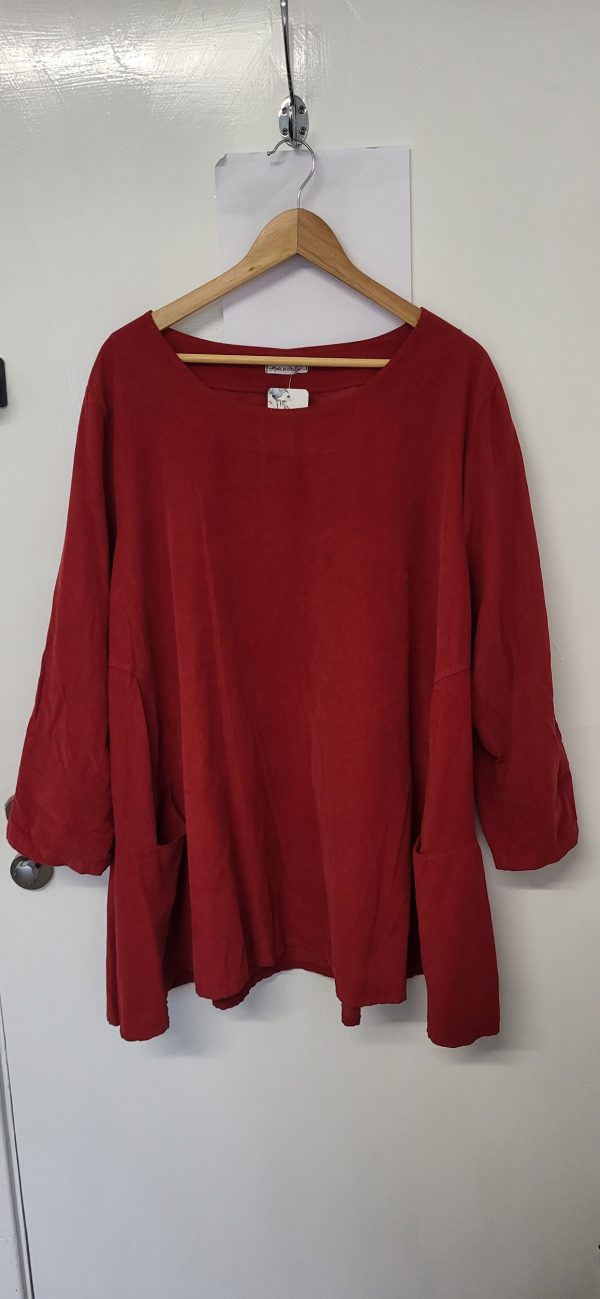 New Ladies Burgundy Cord Tunic Top with Pockets One Size fits sizes 18 20 22