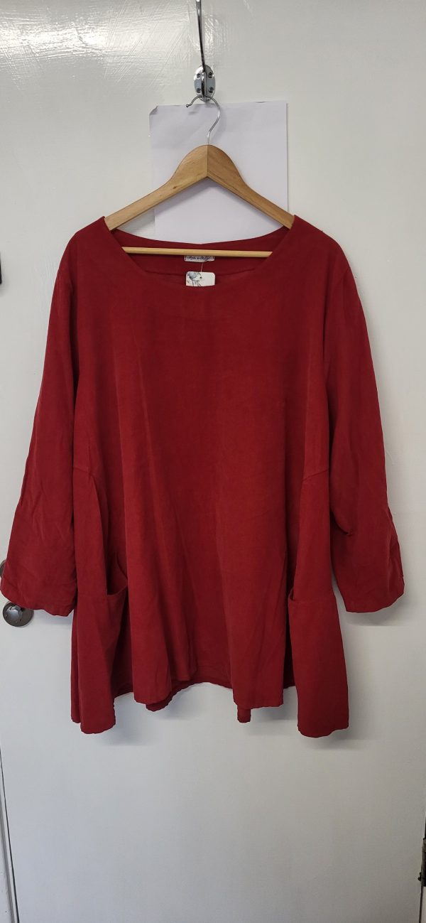 New Ladies Burgundy Cord Tunic Top with Pockets One Size fits sizes 18 20 22 - Image 2