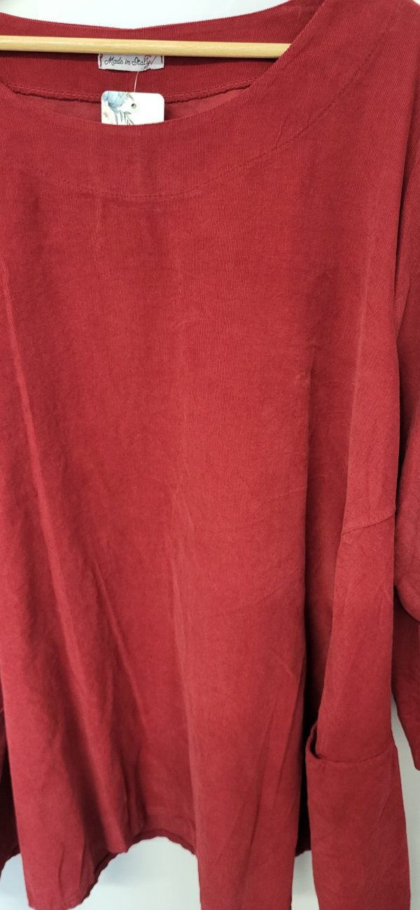 New Ladies Burgundy Cord Tunic Top with Pockets One Size fits sizes 18 20 22 - Image 3