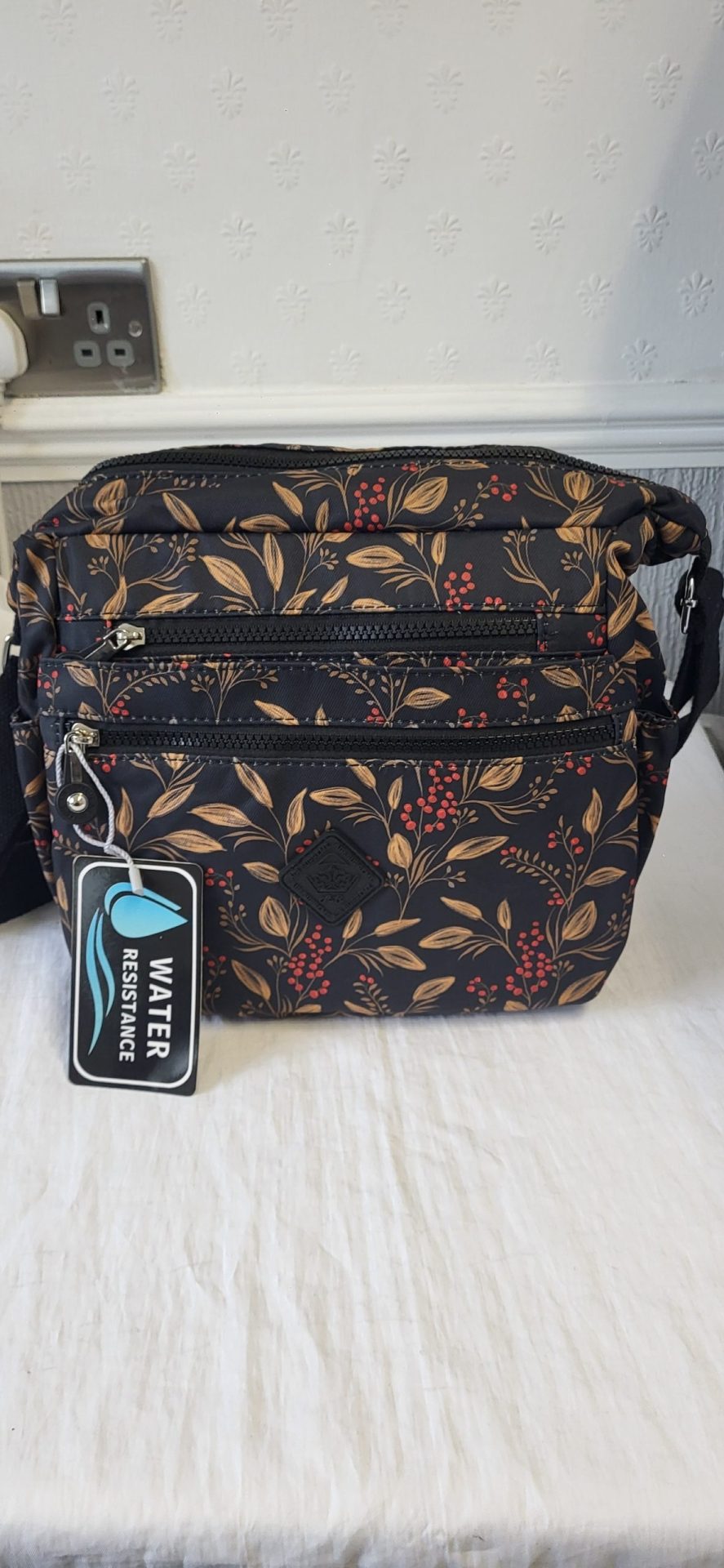 Black Crossbody Bag with Red Fruits Branches New - Image 2