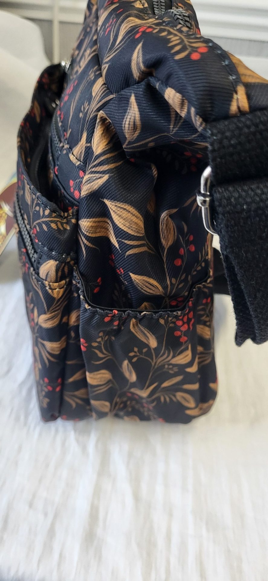 Black Crossbody Bag with Red Fruits Branches New - Image 6