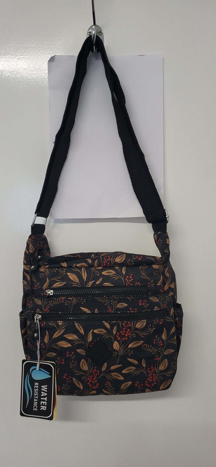 Black Crossbody Bag with Red Fruits Branches New - Image 9