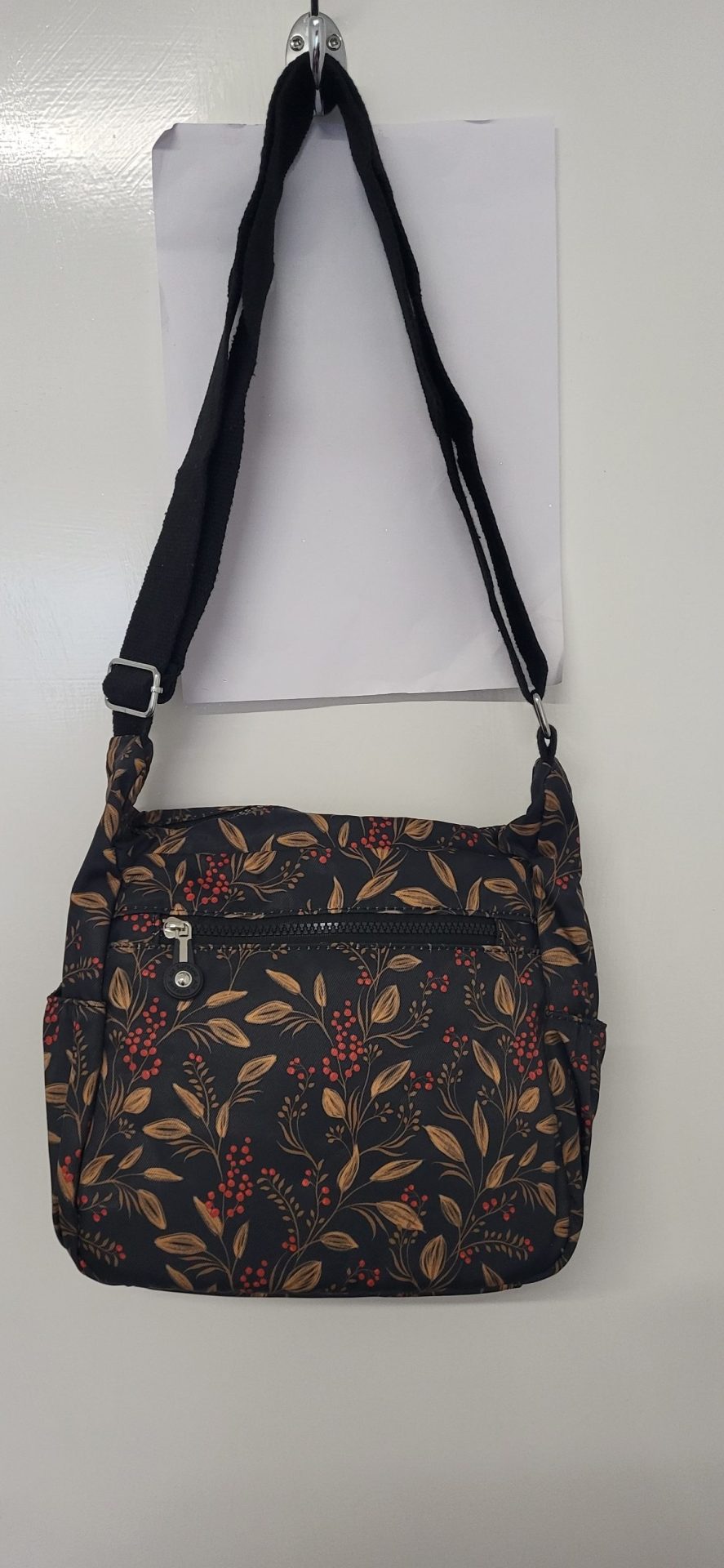 Black Crossbody Bag with Red Fruits Branches New - Image 10