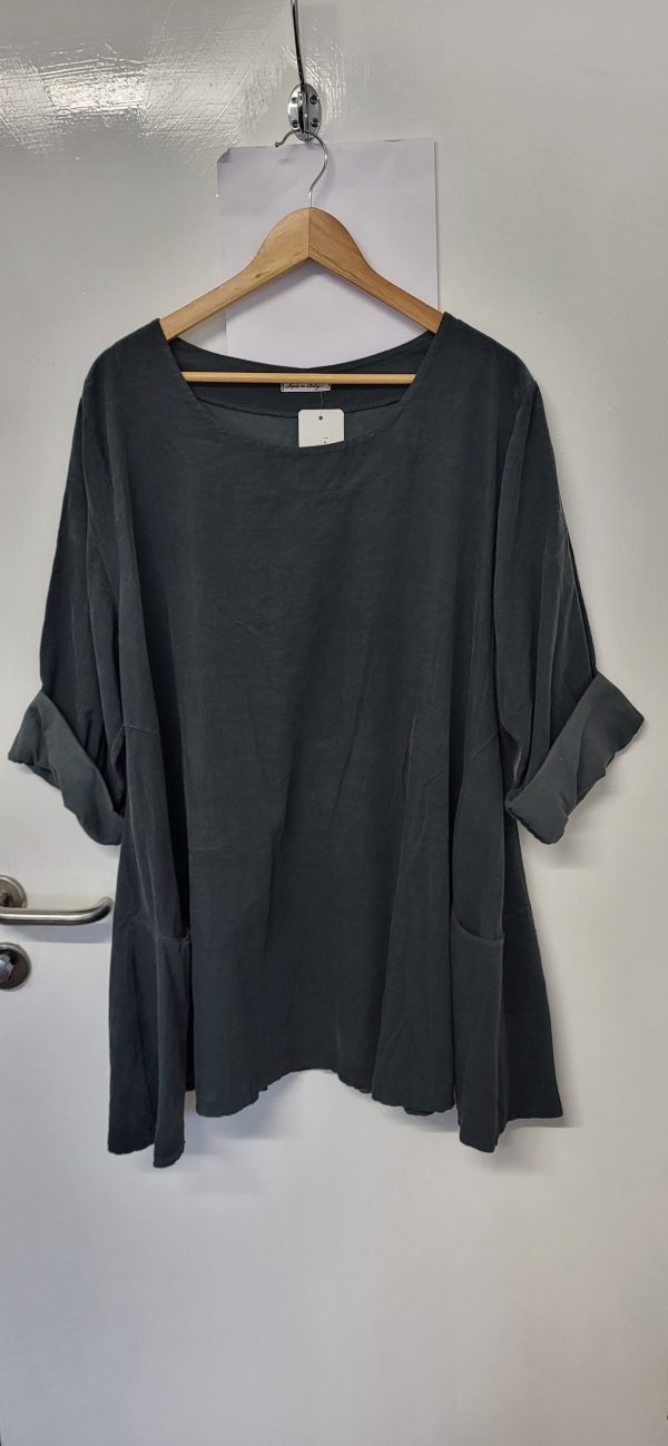 New Ladies Grey Cord Tunic Top with Pockets One Size fits sizes 18 20 22 - Image 2