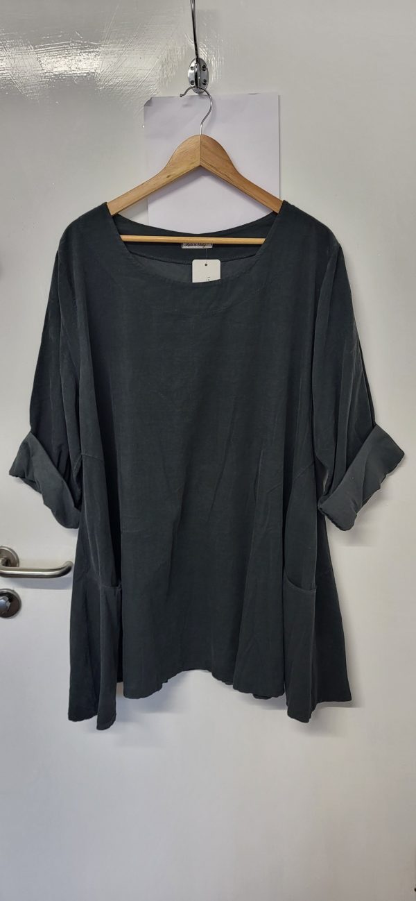 New Ladies Grey Cord Tunic Top with Pockets One Size fits sizes 18 20 22