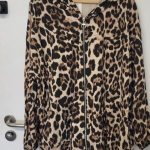 New Ladies Light Beige Leopard Print Zip Up Hooded Jacket One Size fits sizes 18 20 22