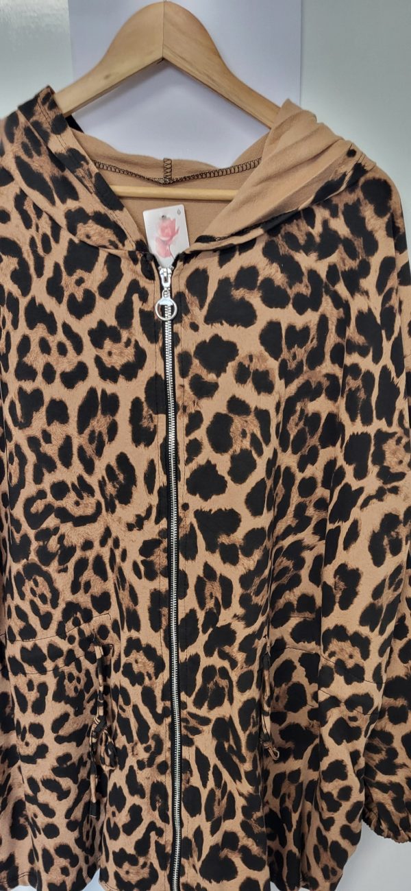 New Ladies Dark Beige Leopard Print Zip Up Hooded Jacket One Size fits sizes 18 20 22 - Image 3