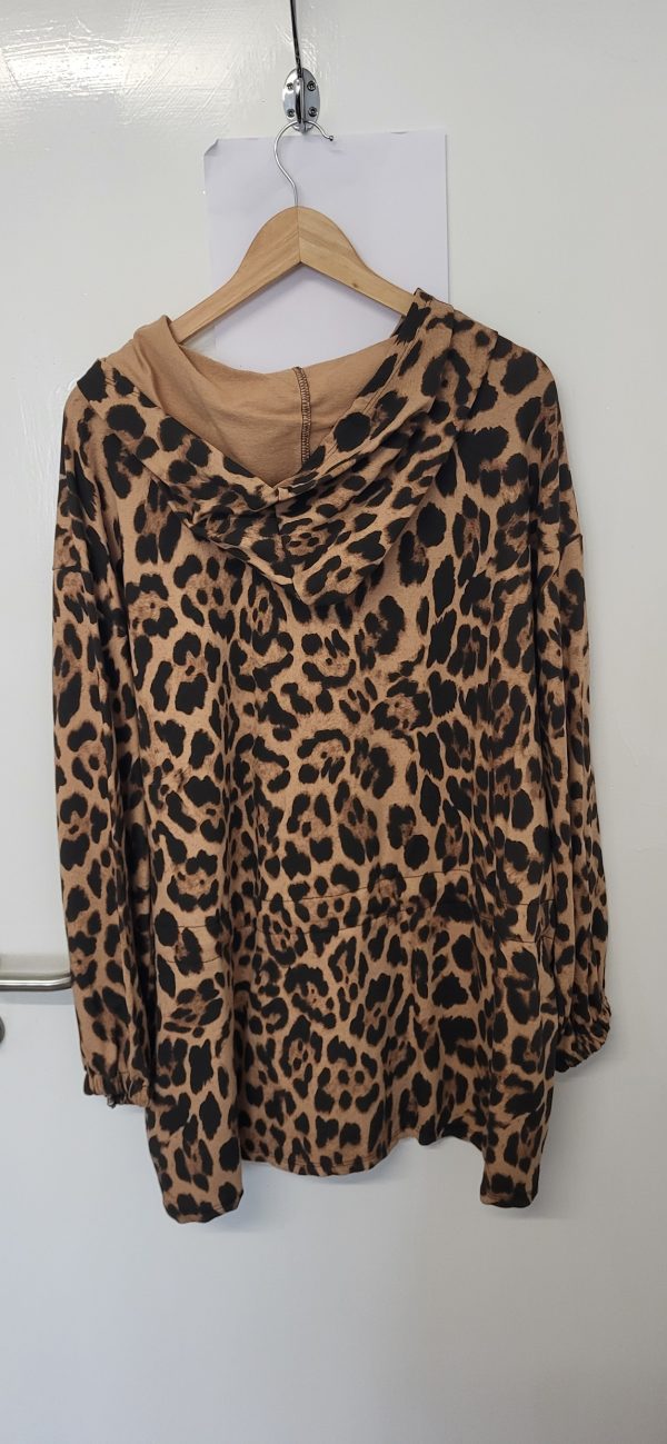 New Ladies Dark Beige Leopard Print Zip Up Hooded Jacket One Size fits sizes 18 20 22 - Image 7