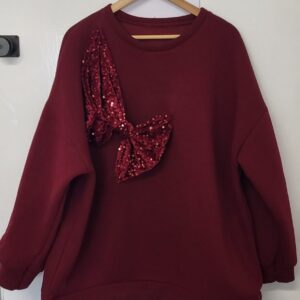 New Ladies Burgundy Sequin Bow Sweatshirt One Size fits sizes 18 20 22 24