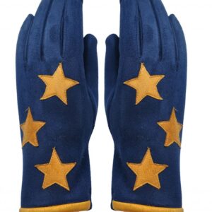 Navy Star Print Suede Gloves