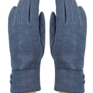Blue Plain Button Suede Glove